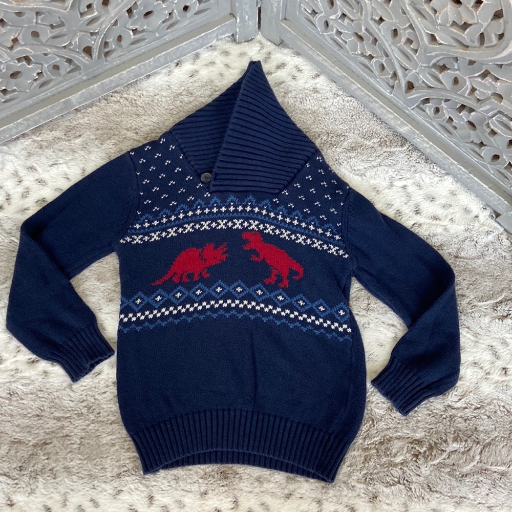 The Children’s Place knit sweater boys size 3T preppy stripes dinosaurs winter